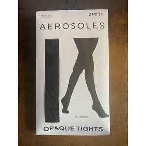 Aerosoles 2 Pair Opaque Tights Womens Size Medium 50 Denier Black NIB